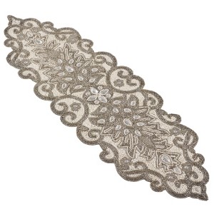 Saro Lifestyle Beaded Jeweled Scroll Motif Elegant Glam Design Table Runner - 1 of 2