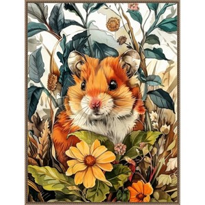 Amanti Art Hamster in Flowers by Justyna Jaszke Framed Canvas Wall Art - 1 of 4