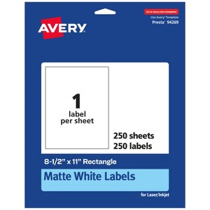 Avery Matte White Rectangle Labels, 8-1/2" x 11" - 1 of 4