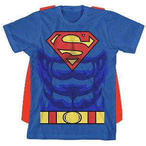 Superman Costume Boy’s Blue Crew Neck Short Sleeve Cosplay T-shirt With Detachable Cape - 1 of 2