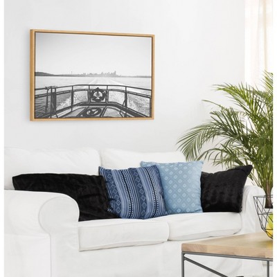 Morning Ferry Black and White Framed Canvas Print