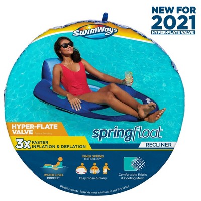 Swimways Spring Float Recliner Swim Lounger For Pool Or Lake With Hyper Flate Valve Blue Target