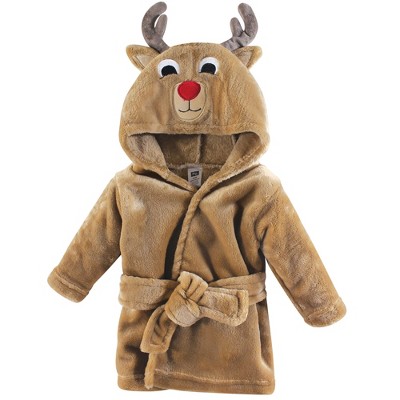 Hudson Baby Infant Boy Plush Animal Face Bathrobe, Boy Reindeer, 0-9 Months