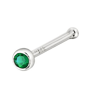 Jewelry Avalanche 22G 14K Gold Bezel-set Emerald Ball-end Nose Stud - 1 of 3