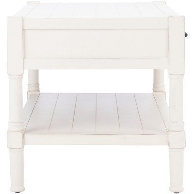 Distressed White Rectangular Wood Coffee Table with Storage