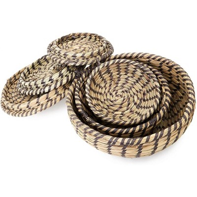 Natural and Brown Seagrass Round Storage Baskets with Lids, Set of 3