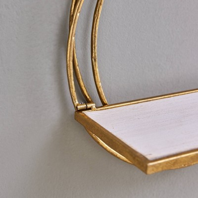 Gold Metal Rings Floating Wall Shelves with Whitewash Wood