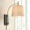 360 Lighting Chester Modern Swing Arm Wall Lamp Brass Black Plug-in Light Fixture Tan Drum Shade for Bedroom Bedside Living Room Reading Home House - 2 of 4