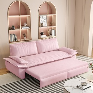 KWPZQEB 73.2" Lazy Sofa, Queen Pull Out Sofa Bed, Velvet Foldable Loveseat with Pillows, 3-in-1 Convertible Sleeper Sofa, Space Saving for Living Room - 1 of 4