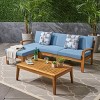 Outdoor Sectional Sofa Set, 3 Pcs Acacia Sofa Set for 3 People, Sectional Sofas with Acacia Table, Wood Frame and PE Cushions-Coolbibila - 3 of 4