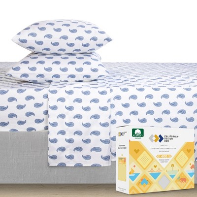 Printed Sheet Set | Soft 400 Thread Count 100% Cotton Sateen | Deep Pocket Snug-Fit by California Design Den