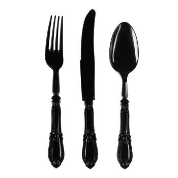 Smarty Had A Party Black Baroque Disposable Plastic Cutlery Set - 20 Spoons, 20 Forks and 20 Knives (480 Guests)