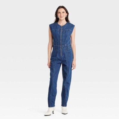 Women s Tailored Denim Jumpsuit Universal Thread Dark Wash 0 Target