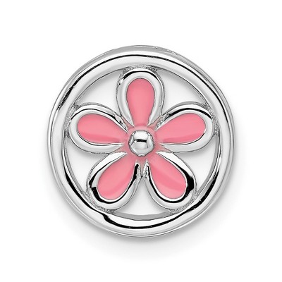Black Bow Jewelry Sterling Silver Enameled Stackable Small Pink Flower Slide, 12mm