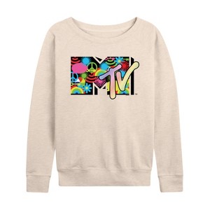 Women's - MTV - Icon Collage Logo Lightweight French Terry Wide Neck Long Sleeve Shirt - 1 of 4