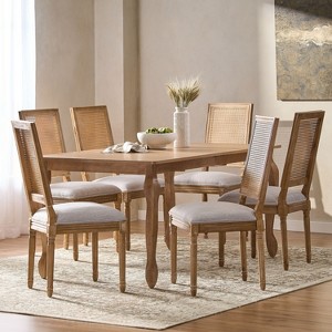 Christopher Knight Home Regan 7 Piece French Country Fabric Upholstered Wood and Cane Expandable Dining Set - 1 of 4