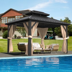 Garvee Hardtop Gazebo with Double Metal Roof, Aluminum Alloy Frame, and Net and Curtain, Permanent Building of Backyard Luxury - 1 of 4