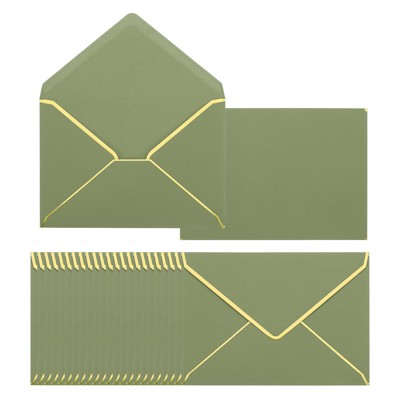 Unique Bargains Thick Paper Greeting Card A7 Envelopes with Gold Border 5" x 7" 200 Pcs