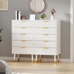 5 Drawer Dresser for Bedroom, Modern Closet Dressers Chest of Drawers, Small Fluted Nightstands for Bedroom, White(2 PCS) - 1 of 4