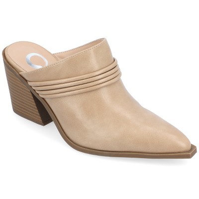 Journee Collection Womens Jinny Slip On Block Heel Mule Pump Taupe