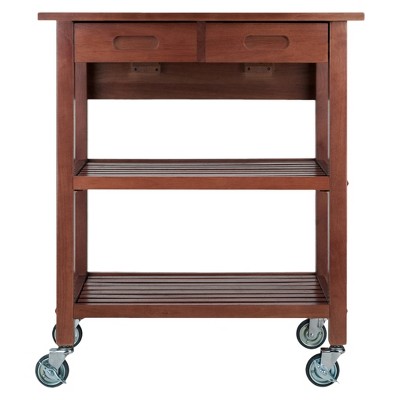 Transitional Walnut Kitchen Cart with Drop Leaf and Storage