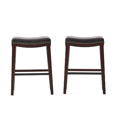GDFStudio Estes Contemporary Faux Leather 30.5" Backless Saddle Barstools (Set of 2)
