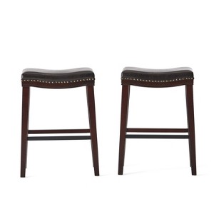 GDFStudio Estes Contemporary Faux Leather 30.5" Backless Saddle Barstools (Set of 2) - 1 of 4
