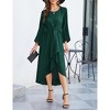 Womens Knot Waist Round Neck Long Sleeve Midi Dress Vintage Semi Formal Dresses for Wedding Guest Cocktail - 2 of 4