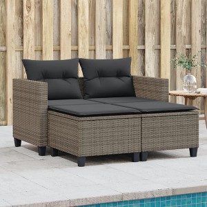 vidaXL Patio Sofa 2-Seater with Stools Gray Poly Rattan - 1 of 4