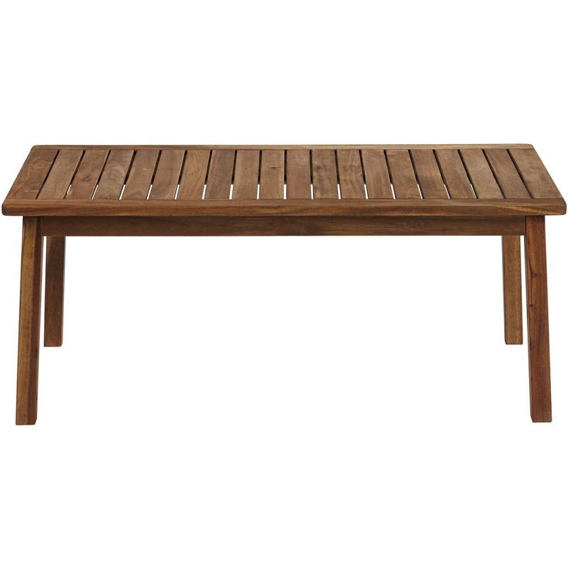 Teal Island Designs Farmhouse Rustic Acacia Wood Rectangular Outdoor Coffee Table 43 1/4" x 22 3/4" Brown Slat Tabletop for Spaces Patio House Balcony, 4 of 10