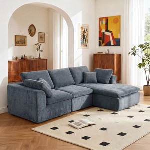 KWPZQEB 110.2" Modern L-Shape Sofa, Chenille Floor Modular Sofa with 2 Pillows, 4 Seater Couches Sofa with Deep Seat for Living Room - 1 of 4