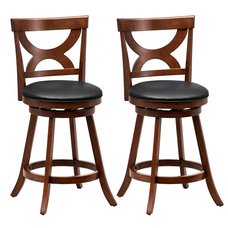 Tangkula 2pcs 24" Bar Stools 360° Swivel Counter Height w/ PVC Leather Cushioned Seat, 1 of 9