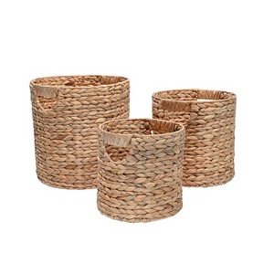 happimess Avery Bohemian Cottage Handwoven Hyacinth Cylinder Nesting Baskets with Handles - 1 of 4