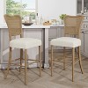 Vynxaria Bar Stool Set of 2 Vintage Style Fabric Seat Rubberwood Frame Cane Backrest in Brown - 3 of 4