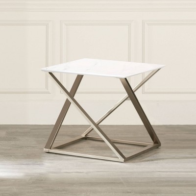 Zurich Square White Faux Marble and Metal End Table