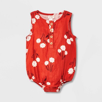 Baby Floral Gauze Tank Henley Romper - Cat & Jack™ Red 12M
