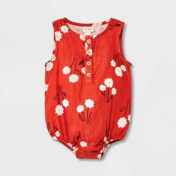 Baby Floral Gauze Tank Henley Romper - Cat & Jack™ Red