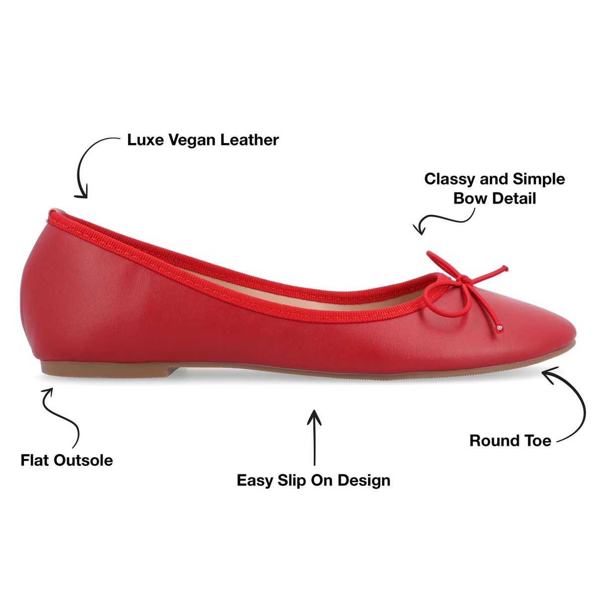 Обувь Journee Collection Women's Vika Slip On Round Toe Ballet Flats Red 7 — фото 8