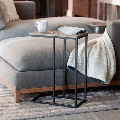 Ashwood and Black Metal C-Shaped Side Table