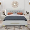 CAVINAS Wingback Bed Frame with Headboard & Footboard,PU Leather Upholstered Platform Bed with Gold Metal Decor for Bedroom - 2 of 4
