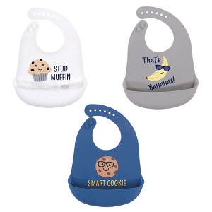 Hudson Baby Infant Boy Silicone Bibs 3pk, Stud Muffin, One Size - 1 of 2
