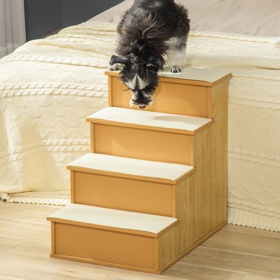 Natural Wood Pet Stairs with Cushioned Steps