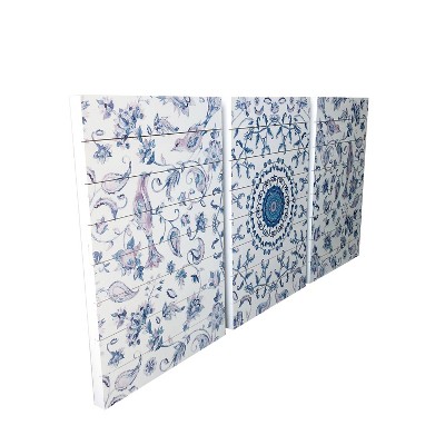 Chinoiserie Pattern 48" x 24" Triptych Print on Fir Wood Wall Art