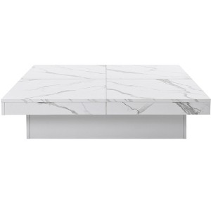 Vynxaria Series 39.4 in. White Square MDF End Table with Marble Veneer and Sliding Top - 1 of 4