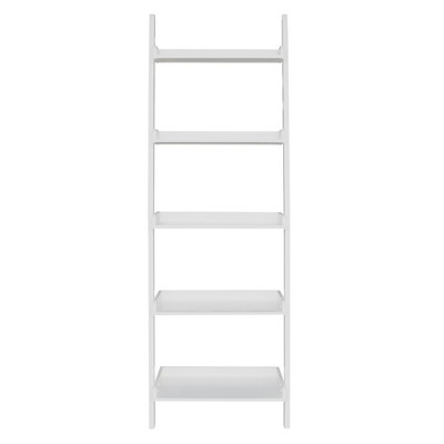 Contemporary White Solid Wood 5-Tier Leaning Ladder Shelf