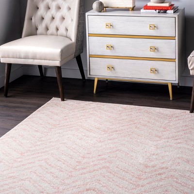 Pink Geometric 5' x 7' Synthetic Easy Care Area Rug
