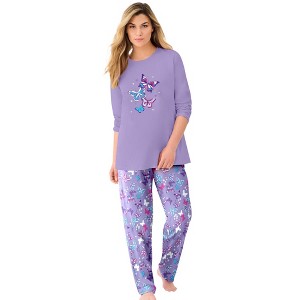 Dreams & Co. Plus Size Long Sleeve Knit PJ Set - 1 of 4