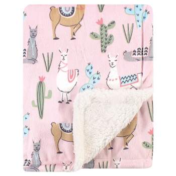 Hudson Baby Infant Girl Plush Blanket with Faux Shearling Back, Llama, One Size