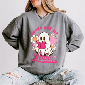 Books Are My Love Language Ghost - Women's Lightweight Garment Dyed Sweatshirt - 1 of 4