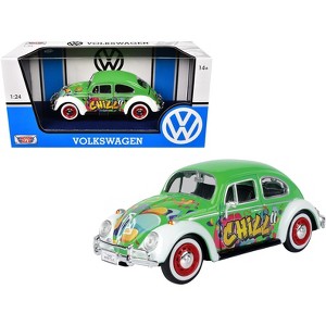 1966 Volkswagen Beetle Green with Graffiti Graphics 1/24 Diecast Model Car by Motormax - 1 of 3